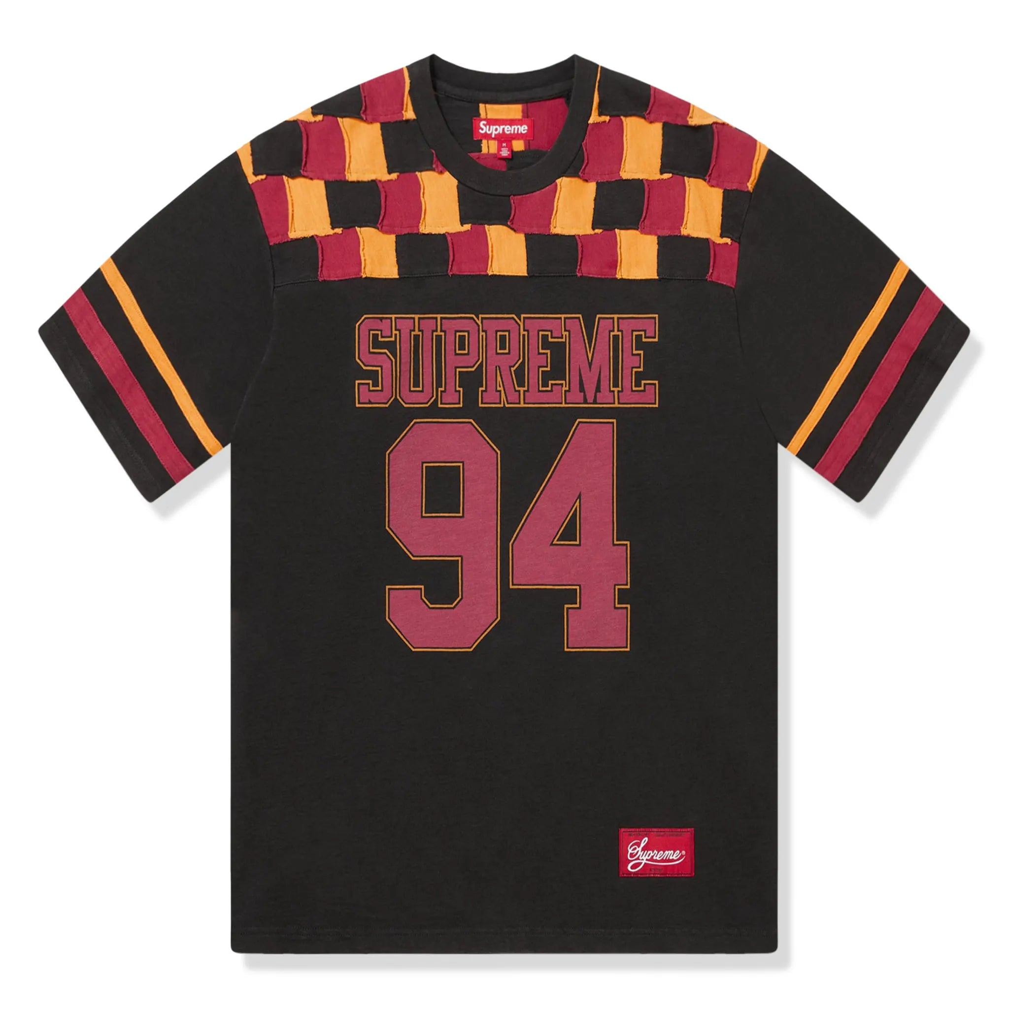 Front view of Supreme Patchwork Yoke Black Football T Shirt FW24KN33 BLACK